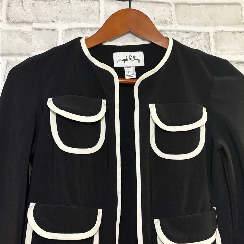 Joseph Ribkoff Black white Open Front jacket, blazer size 2, with pockets - Picture 6 of 6